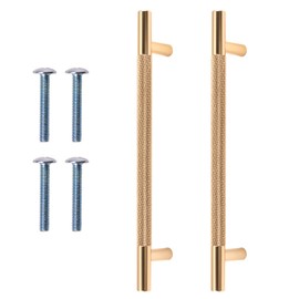 2 Pcs Gold Cabinet Handles 214 mm Gold Wardrobe Kitchen Drawer Handles Hole Centers Coppery Vintage Knurled Modern Furniture for Kitchen Cupboard Bathroom Cabinet Golden Chest of Drawers Pulls