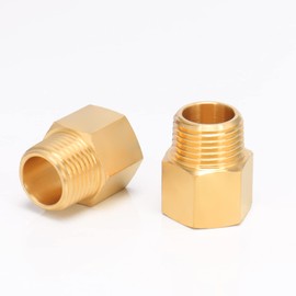 BathAce Brass Pipe Fitting, Heavy Duty Metal Thread Solid Brass Reducer Adapter Pipe Reducing Connector, 2 Pack (1/2 Male Pipe x 1/2 Female Pipe)