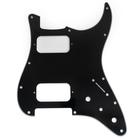 Musiclily Pro 11 Holes ST HH Guitar Pickguard with Round Corner Uncovered Humbucker 2-Pot Mini Switch Layout for Fender Squier Strat Style Electric Guitar, 3Ply Black