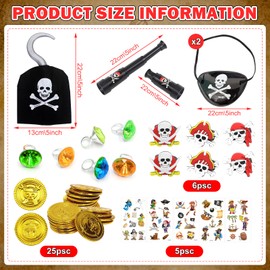 LETTERASHQP Pirate Children's Birthday Party Bags Pack of 64 Pirate Party Bags with Pirate Coins Pirate Children Pirate Decoration Eye Patch Tattoos for Children's Birthday Party Favour