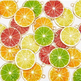 DICOSMETIC Pack of 40 Fruit Pendants 4 Colours Golden Alloy Enamel Pendant Jewellery Fruit Pendant Orange Lemon Charm Sweet Fruit Pendant for Bracelet Jewellery Making Hole: 2 mm