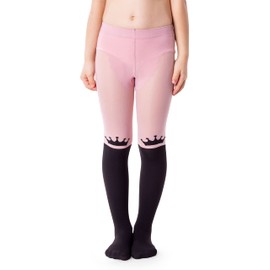 NOQ Girls Fancy Printed Tights Patterned Tights 40 Denier Dance School Animal Print, Crown Cotton Candy