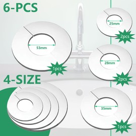 Hayaww 6 x stainless steel rosettes, pipe collar, stainless steel rosette cover, cover rosettes, stainless steel valve hole cover, pipe covers, 4 sizes, 25 mm (2) / 28 mm (2) / 35 mm (1) / 53 mm (1)