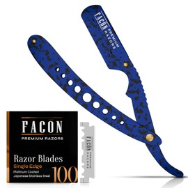 FACON Navajas de afeitar Facón para hombre - Kit profesional de navaja de afeitar de borde recto con 100 hojas, afeitadora clásica de acero inoxidable para un afeitado suave y preciso, navaja de afeit