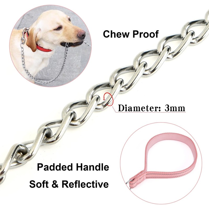 Petiry Chain Lead Chew Proof Leash with Soft Padded Handle,3.0mm