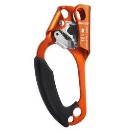 NewDoar Left Hand Ascender Rock Climbing Tree Arborist Rappelling Gear Equipment CE Certified Rope Clamp for 8~12MM Rope(Left Orange)