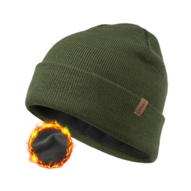 FURTALK Mens Beanie Fleece Lined Winter Hats Double Layered Stylish Knited Cuffed Plain Hat Green