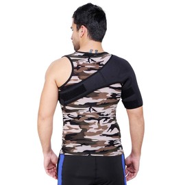 HEALTHANDYOGA(TM GuardNHeal Shoulder Immobilizing Brace with Bicep Compression Sleeve - Rotator Cuff, Surgery, Injury Support - Unisex – Child and Adult (Child)