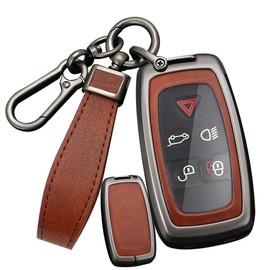 SANRILY PU Leather Key Fob Cover Case Compatible with Land Rover LR4 Fit for Range Rover Sport 2010 2011 2012 2013 Keyless with Keychain Black-brown