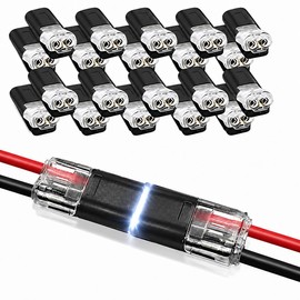 100PCS 2 Pin Wire Connectors, No-Strip Quick Connect Terminals with Locking Buckle, Reusable LED Strip Light Connectors for 18–22 AWG, Flame-Retardant, Low Voltage DIY Projects