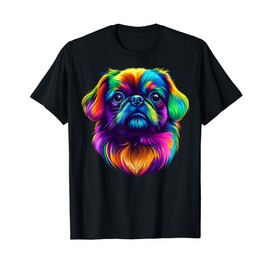 Colorful Pekingese Dog Face Cute Puppy Lover Men Women Black T-Shirt
