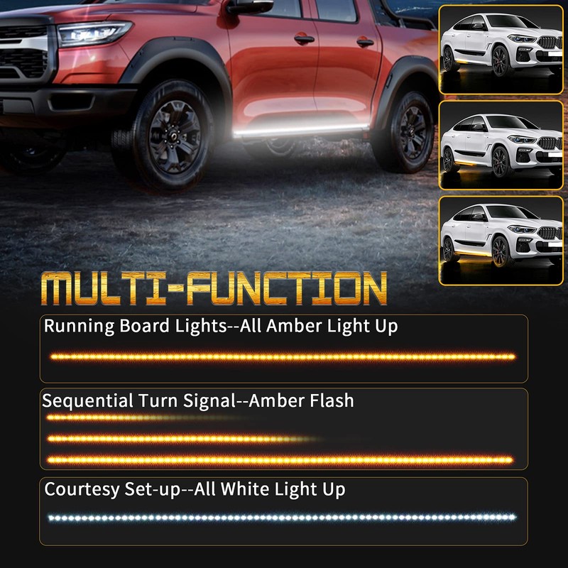 Afurkuot 70" LED Running Board Lights, White & Amber Light
