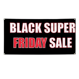 Vinyl Banner Multiple Sizes Black Super Friday Sale! Retail Outdoor Weatherproof Industrial Yard Signs Black 4 Grommets 12x30Inches
