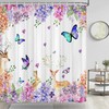 Jipusai Spring Lavender Flowers and Butterfly Shower Curtain Sets for