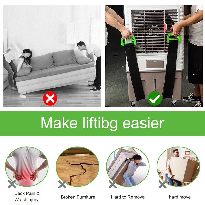 Adjustable Lifting Moving Straps, 2PCS Single or Multi-Person Retractable Carrying