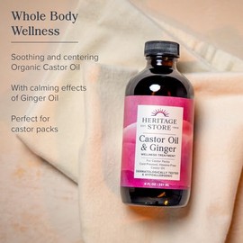 HERITAGE STORE Aceite De Ricino Y Jengibre - Compresa Térmica De Aceite De Ricino Orgánico Prensado En Frío - Para El Abdomen, Las Articulaciones Y El