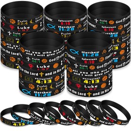 Cunno 48 Pcs Sports Bracelets Bulk Motivational Silicone Wristbands Decorations Sports Party Favors Gifts for Men Women Lovers Christian Bible Verse Wristbands with Matthew Scriptures(Basketball)