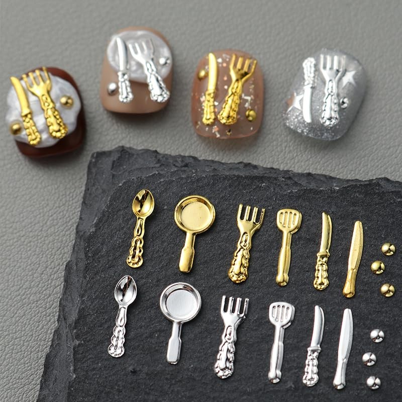 Kitchenware Nail Charms Bulk for Nails Art Decoration 3D Gold