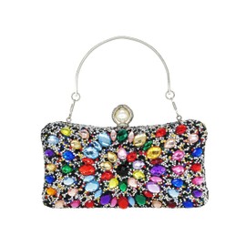 MAIRLOM Rhinestone Clutch Purses for Women Evening Wedding Formal - Pearl Clasp Handbag Crystal Gemstone Bag for Party Prom(Black Multi Color)