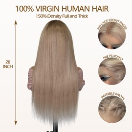 Bestvivid Ash Blonde Wig Human Hair 13x6 Transparent Lace Front Wigs Human Hair 180% Density Ash Blonde Straight Lace Front Wigs for Black Women Pre Plucked Colored HD Lace Frontal Wig 20 Inch
