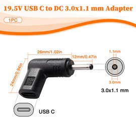 KUOQIY USB C to DC 19.5V Adapter, USB 3.1 Type C USB-C Female to DC 3.0 x 1.1 mm Male Adapter PD Emulator Trigger 90 Degree Angled for Laptops