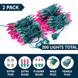 JOIEDOMI Pink String Lights Indoor,42.8FT Christmas Lights Outdoor,200(2×100) Green Wire Fairy Lights Plug in for Indoor Valentines Day Decorations Holiday Theme Party Patio Yard House