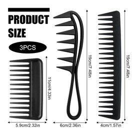 Pack of 6 Hair Combs, Wide Tooth Comb, Shark Tooth Comb, Wide Curl Comb, Antistatic Coarse Comb, Hair Styling Tool, Suitable for Most Hair Types (Black)