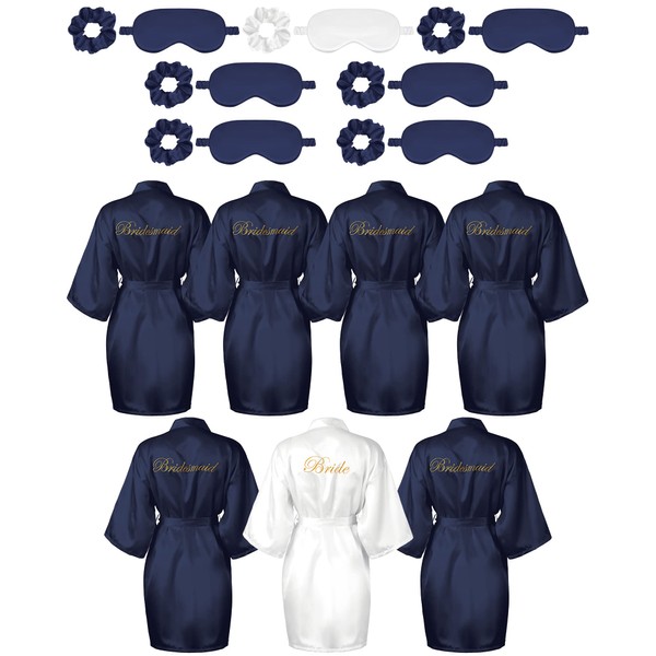 Jecery 7 Pcs Bridesmaid Robe Sets Bride Silk Satin Robes