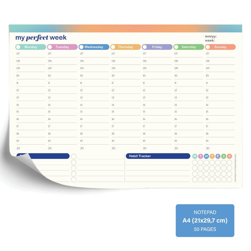 50 Sheets Weekly Planner A4 Size 29.7 x 21 cm