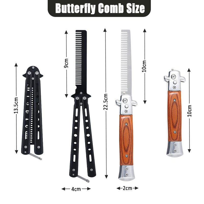 2 Pieces Automatic Switch Folding Practice Combs, Stainless Steel Butterfly