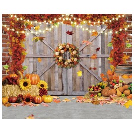 DHXXSC 10X8FT Fall Thanksgiving Backdrops Fall Pumpkin Harvest Barn Backdrop Hay Maple Leaf Thanksgiving Party Banner Photo Background Studio Props DH-900