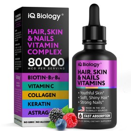 Liquid Biotin 5000mcg Drops – 80,000mcg Hair Growth Vitamins with Astragalus Collagen & Keratin, Extra Strength Hair Skin and Nails Vitamins - Biotin and Collagen Supplements for Women & Men - 2 fl oz