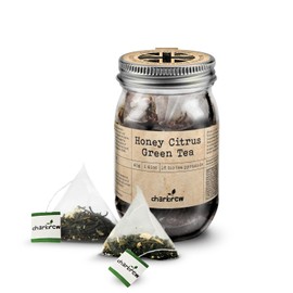 Charbrew Honey Citrus Tea Teabags - 100% Compostable Tea bags in Reusable Glass Mason Jar 40g/1.41oz - 16 Premium Fine Mesh Teabag Infusers Premium Tea from Sri Lanka