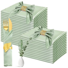 Newwiee 100 Pack Sage Cloth Napkins 17 x 17 Inch Sage Satin Napkins Sage Napkins Cloth Green Table Napkins for Dinner Home Wedding Birthday Party, Machine Washable Reusable Square Satin Napkin