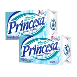Princesa Jabón Blanco 400g, Paquete de 2 Unidades, Efectivo contra las Manchas, con Glicerina, Biodegradable, Especial para Ropa Blanca