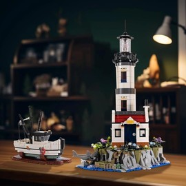 kowkis Lighthouse Building Block Sets with Lighting, The Island Lighthouse Modular Architecture Construction Building Model Set Present for Adults (1677 Pcs)