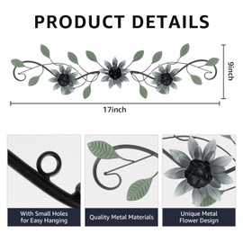 KHJCXS Metal Wall Art Modern Minimalist Metal Flowers Wall Decor Horizontal Wall Art Iron Artwork,for Over Door,Bedroom,Living Room,Kitchen,Officel Scroll Wall Decor(Black)