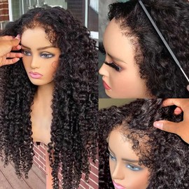 Hedy 13x4 Deep Curly Wave Lace Front Wigs Human Hair with 4C Natural Hairline 150% Density HD Transparent Curly Glueless Human Hair Lace Frontal Wigs for Women Pre Plucked with Baby Hair 26 Inch
