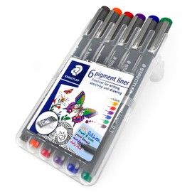 STAEDTLER 308 Pigment Liner Fineliner – 0.3mm - Wallet of 6 Assorted Colours