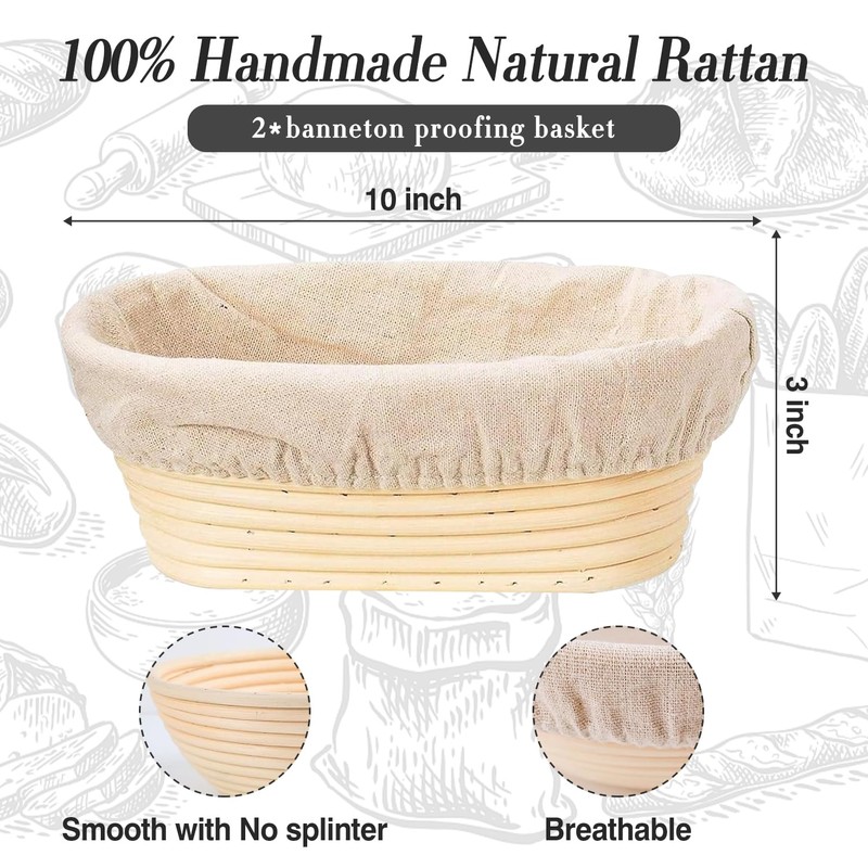 Bread Proofing Basket, 2 Pcs Banneton Basket Sourdough Proofing Baskets,