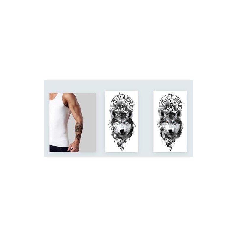 Temporary Wolf Tattoo Animal Tattoo Arm Tattoo XQB088x2 2 Sheets