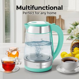 Fast-Boiling Electric Kettle - 1.7L Hot Water Kettle 1500W With Auto Shut-Off - Borosilicate Glass & Stainless Steel Electric Tea Kettle - Boil-Dry Protection, Cool-Touch Handle, 360° Base - Mint