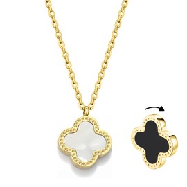 LaBling Clover Necklaces for Women | Four Leaf Clover Necklace Pendant | Double Side White & Black | White & Black