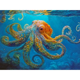 Lucky Puzzles Octopus in a Swirling Sea | 500 Piece Jigsaw Puzzle for Adults | Best New Marine Artwork Puzzle | Unique Brain Teaser | 18 x 24 Inches