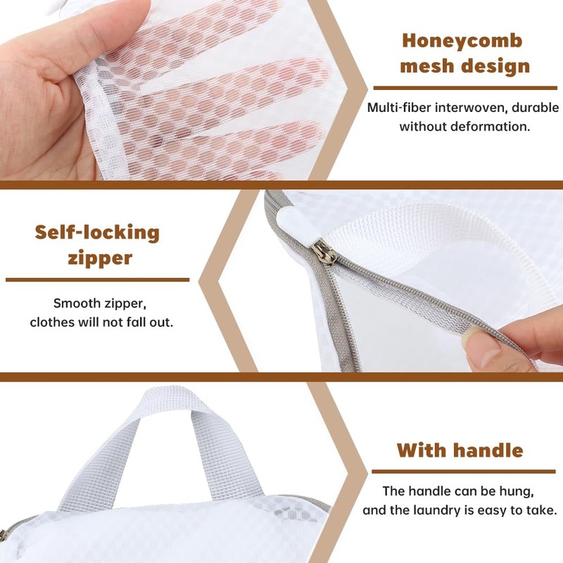 3pcs Hanging Laundry Bags with S Hooks, Washing Machine Mesh