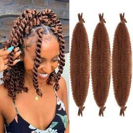 3 Packs Pre-Separated Springy Afro Twist Hair 16 Inch Spring Twist Hair Honey Brown Marley Twist Crochet Braiding Hair for Soft Locs Hair Synthetic Hair Extensions for Black Women (16Inch,30)