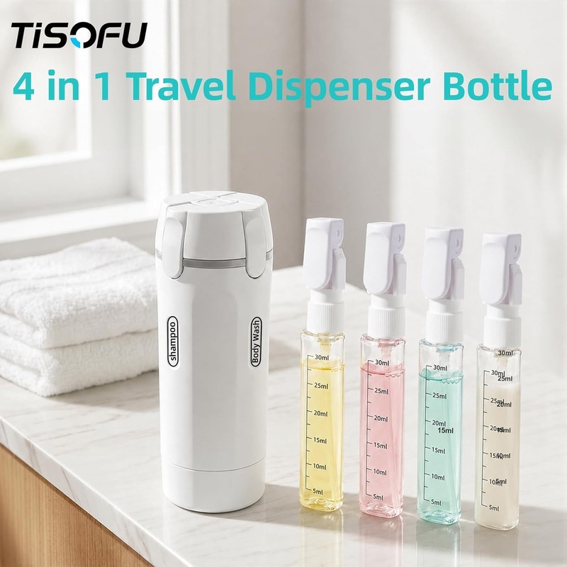 4 in 1 Travel Dispenser Bottle, Leakproof Refillable Toiletry Containers