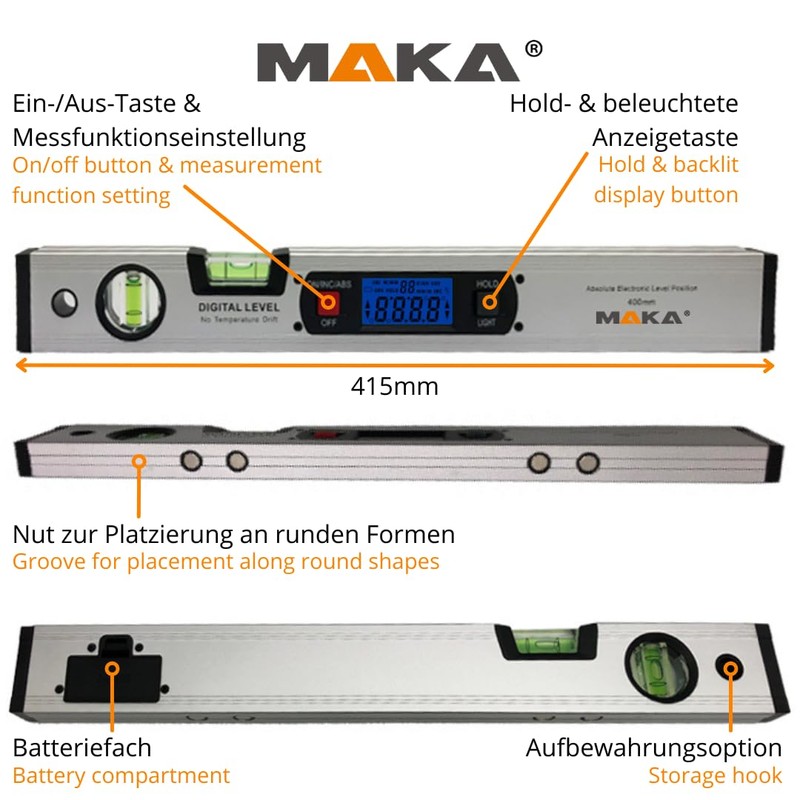 MAKA Digital Spirit Level 416 mm - 4 x 90°