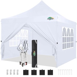 COBIZI 10x10ft Pop Up Canopy with 4 Removable Sidewalls, Easy Up Commercial Gazebos, Waterproof and UV50+ Gazebo with Portable Bag, Adjustable Leg Heights, Tents for Parties, with 4 sandbags