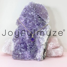 Joyfulmuze Genuine Amethyst Four Leaf Clover Necklace 18kt Gold Over Sterling, Handcrafted February Birthday Gifts for Her, Lucky Clover Valentines Day Pendant, 18" (Amethyst-Four-Leaf-Clover -Gold)